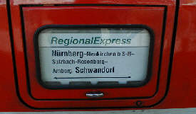Zuglaufschild Nrnberg - Schwandorf